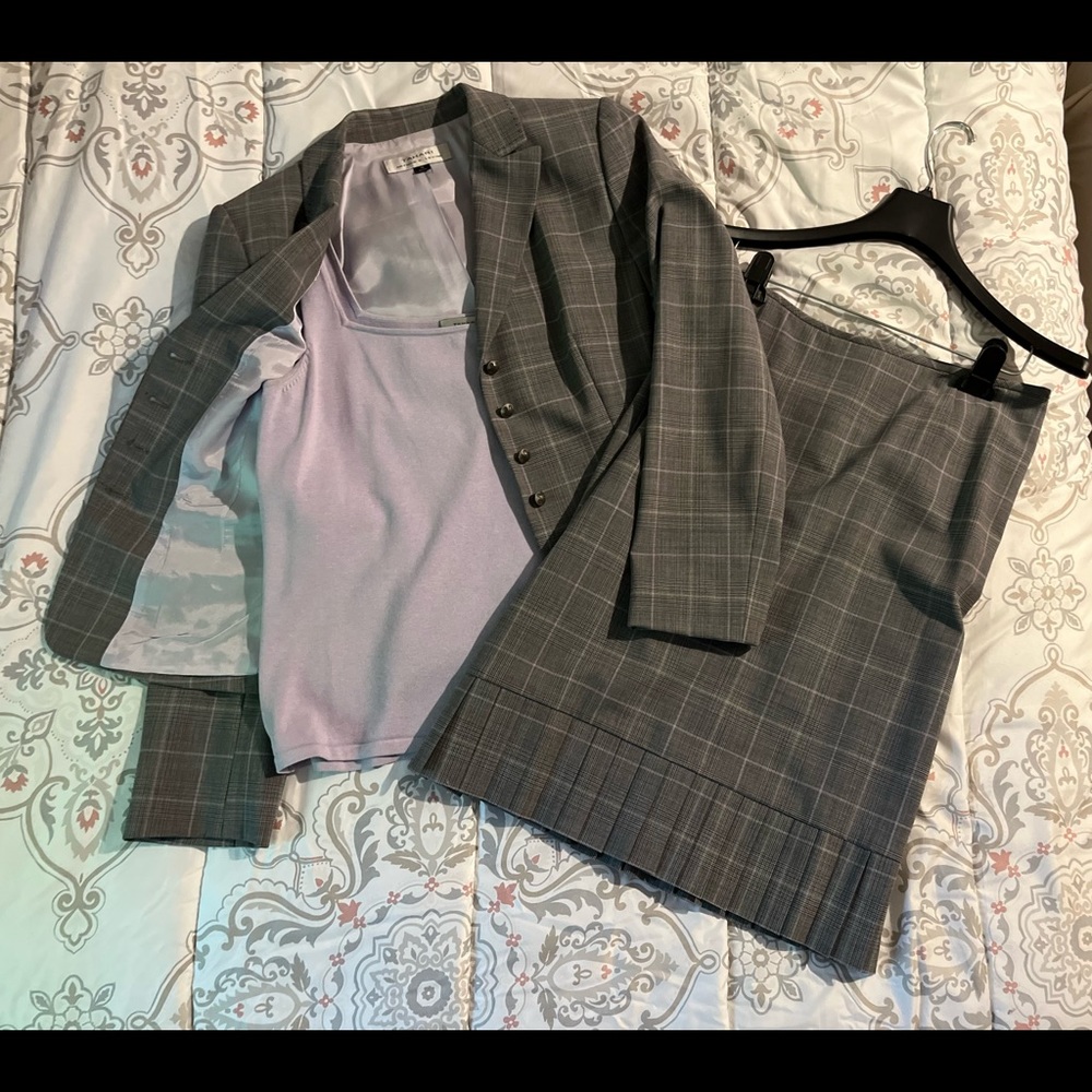 Gray and Purple Tahari Skirt Set